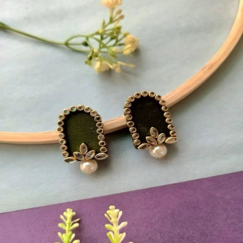 Customizable Kundan Pearl Fabric Earrings -1pair