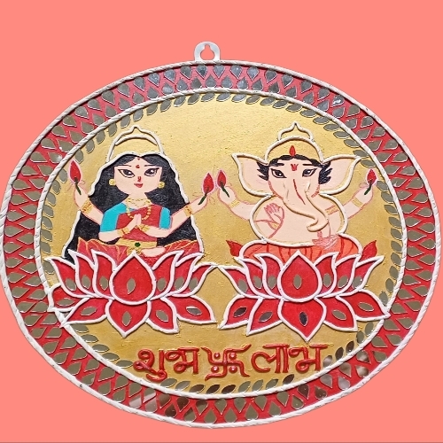 Ganesh Laxmi Round Circle Mirror Decorations Wall Hangings