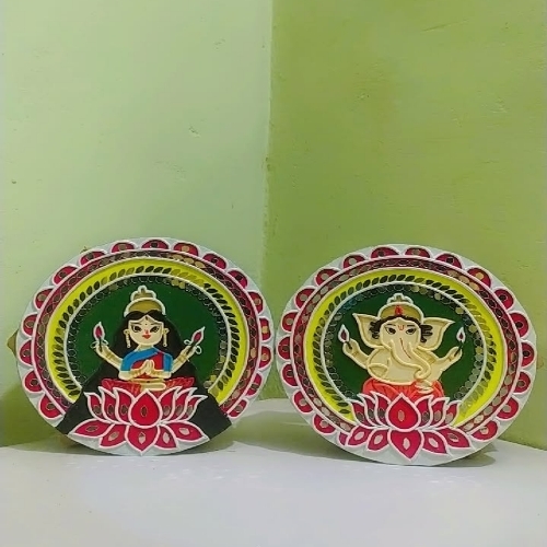 Ganesh Laxmi Round Circle Mirror Art Wall Hangings Temple Decorations