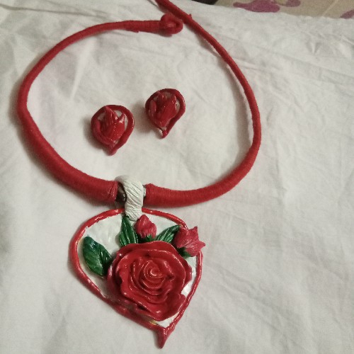Rose Motif Clay Pendant Set
