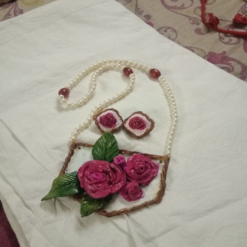 Rose Motif Clay Pendant Set
