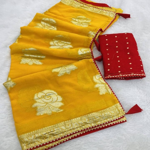 Georgette Saree  With Banarasi Silk Blouse