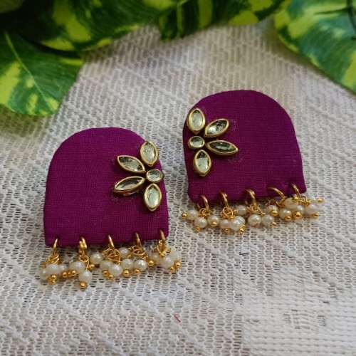 Purple Lorial Kundan Earrings 1 Pair