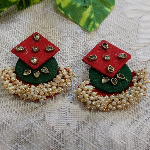 Leheriya Green Red Earrings 1 Pair