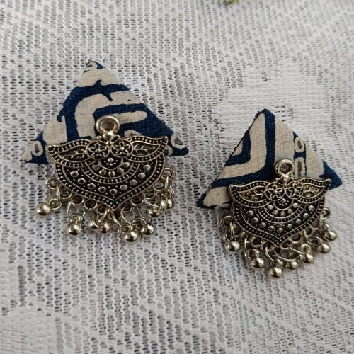 Indigo Print Silver Handmade Earrings 1 Pair