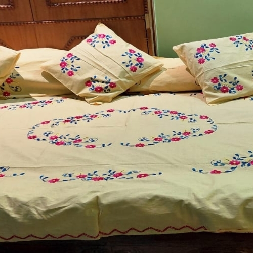 Diwan Bedsheet Hand Embraidery Pure Cotton