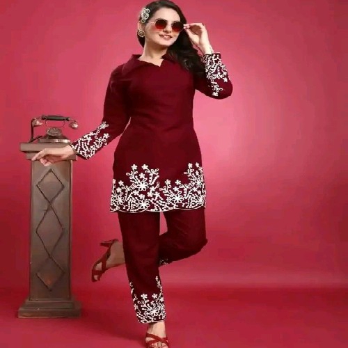 KALANABH Cotton Kurti Set Embroidery Colour Top On Bottom