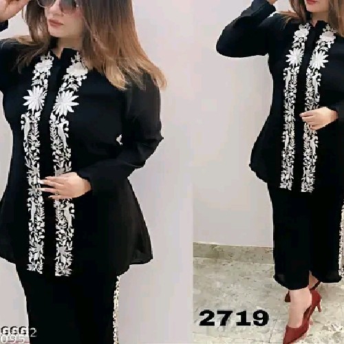 Rayon Embroidery Co Ord Set Women And Girls  Top Bottom