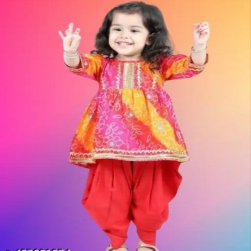 Modern Stylish Girl Wear Bandhej Kurta And Red Dohtti Set