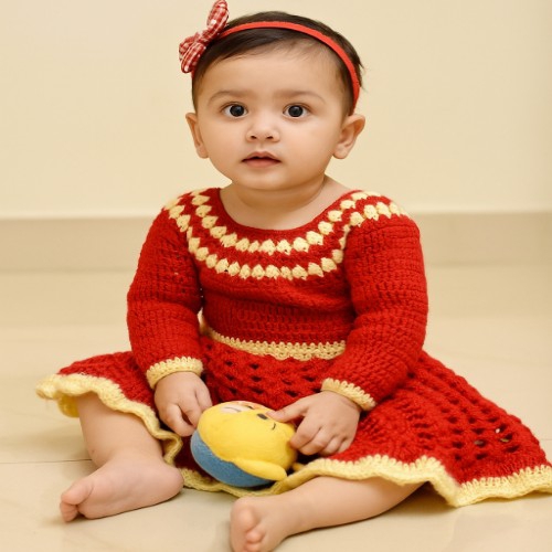 Handmade Red Nd Cream Colour Frock  Per Piece