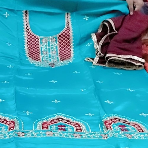 Party wear unstitched suit pura hand work full length Dupatta