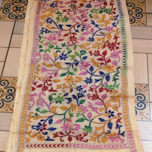 Kantha work tusser stole