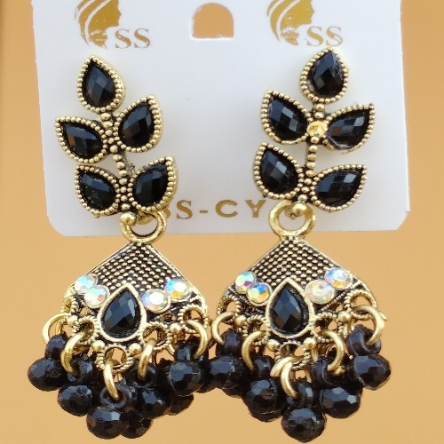 Traditional Black Stone Dangle Earrings