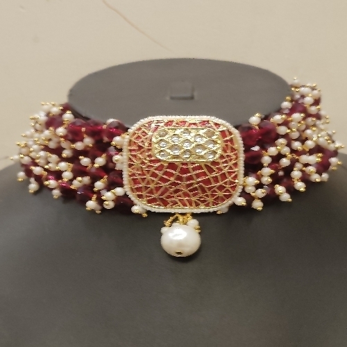 Beautiful Meenakari Crystal Choker Sat Dark Red Colour