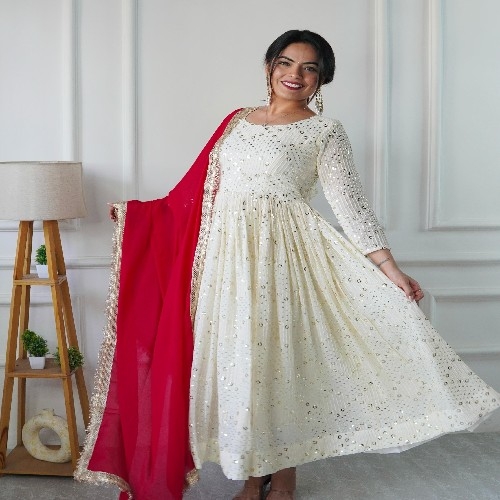 White Gown & Red Dupatta